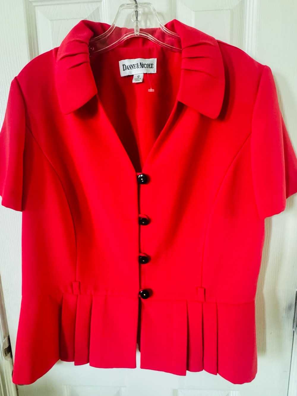 Danny & Nicole Bright Red Short-Sleeve Peplum Blazer